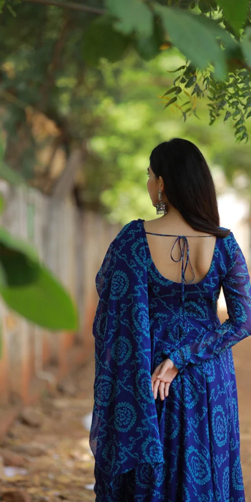 Blue Bandhani Anarkali