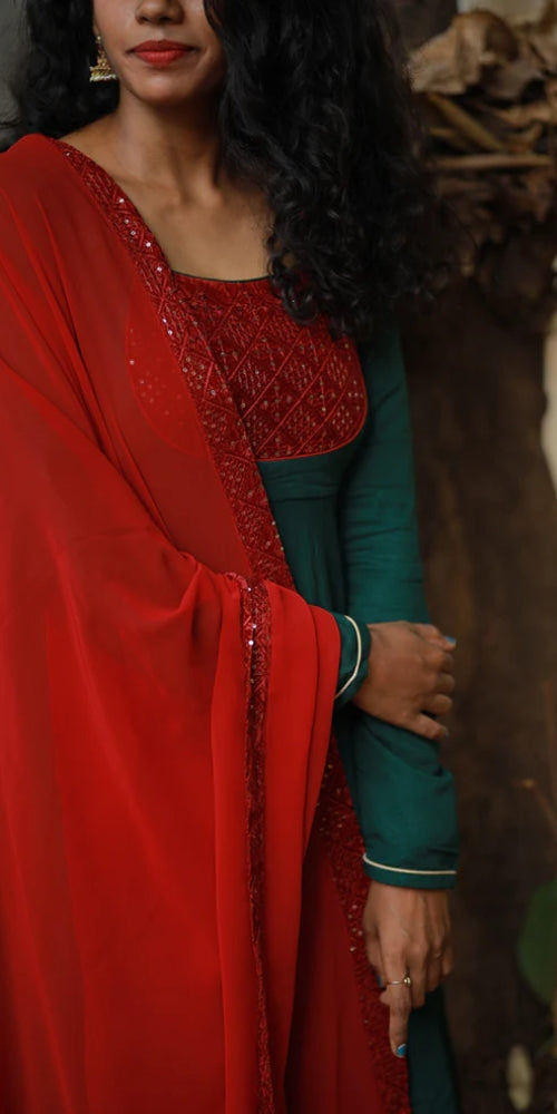 Green Velvet Anarkali