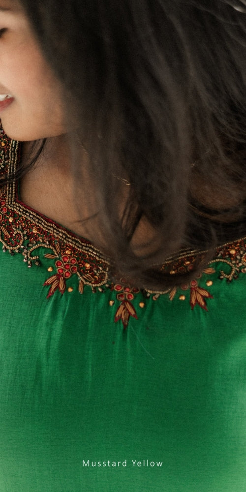 Green With Red Kurti Set