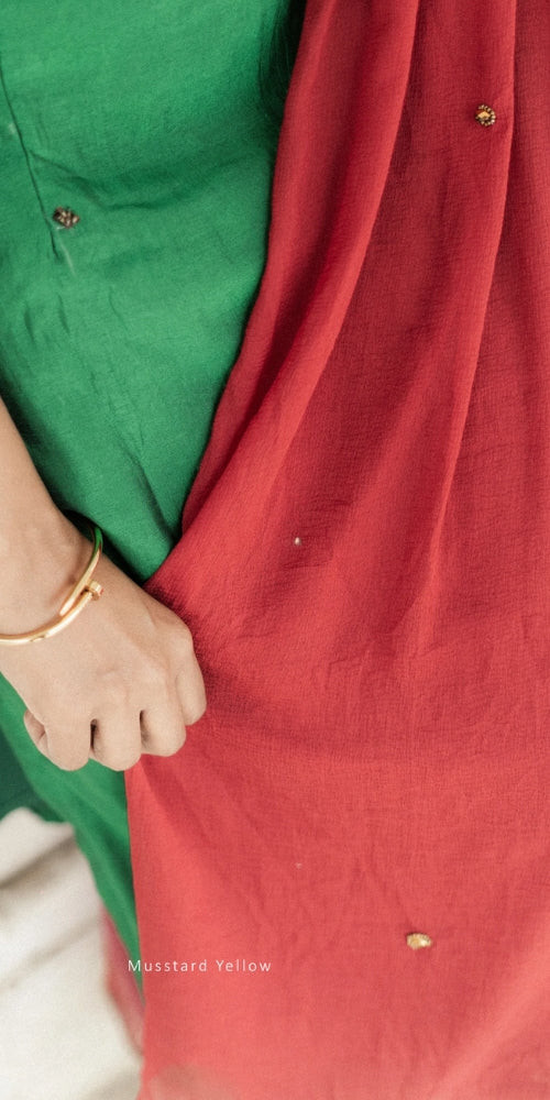 Green With Red Kurti Set