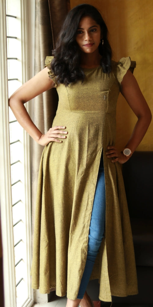 Olive Green Slit Dress