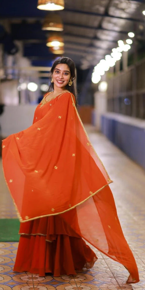 Orange Panel  Hand worked Anarkali